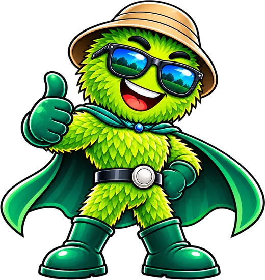 Mowing Hero mascot giving a thumbs up